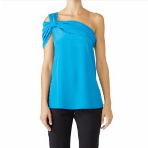 Baja East One Shoulder Draped Bow Blouse Blue 00 - Picture 2 of 7